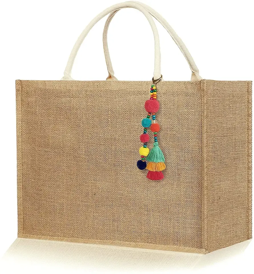 Wholesale Large Reusable Waterproof Grocery Blank Canvas Handle Burlap jute shopping bags with logos