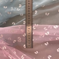 Tissu en maille de dentelle 100 % polyester ultra-fin 20D bleu respirant 35 g/m² pour jupe, vêtement, tissu en tulle doux comme de la soie, tissu à pois