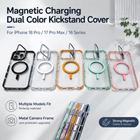 Étui de protection transparent en TPU+PC avec support magnétique pour 18 Pro/18 Pro Max/17/16/15, cadre de caméra bicolore, étuis pour téléphones portables