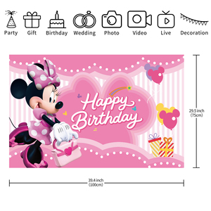 Fournitures de fête promotionnelles, bannière de fond de fête d'anniversaire rose <span class=keywords><strong>Minnie</strong></span> Mouse pour enfants, bébé, décorations de joyeux anniversaire - Product Image 5