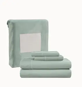 Seprai tempat tidur linen 100% warna polos, set seprai linen rami Prancis 4 potong, selimut katun murni