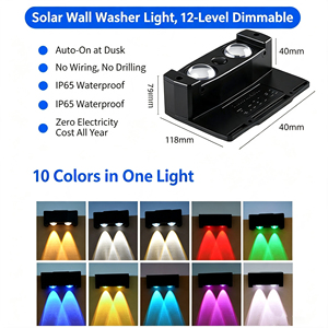 Outdoor modern IP65 waterproof RGB solar wall light garden courtyard road <b>warm</b> <b>white</b> light solar courtyard light <b>LED</b> wall light - Product Image 3