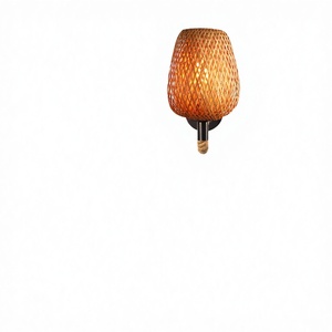 <b>Bamboo</b>-Woven Pastoral Farmhouse Wall Lamp Warm White Iron+Flax Rope Beige <b>Shade</b> Office Building High - Product Image 3