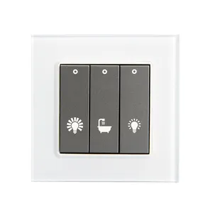 Blanco de vidrio templado y marco gris medio de parte de tres botón interruptor de la luz
