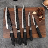 Ensemble de couteaux de cuisine de chef professionnel avec lames en acier inoxydable noir Poignée en PP Logo personnalisable pour couper avec porte-couteau