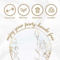 100 pièces de vaisselle jetable en plastique blanc et or de 10,25 pouces, assiettes avec bordure dorée, motif floral, sans BPA