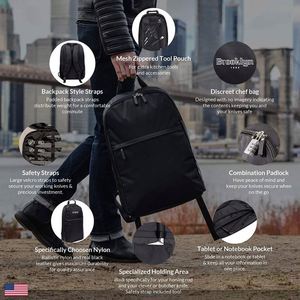 Estuche para cuchillos de chef BSCI (21+ ranuras para cuchillos) con candado, correas estilo mochila y acero de afilar deslizante - Product Image 3