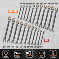 Kit de clés à cliquet antidérapantes en acier au chrome-vanadium nickelé, 22 pièces, 72 dents, arc de rotation de 5 degrés, marquages de taille clairs double face