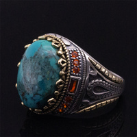 Bague pour homme en argent sterling 925, pierre turquoise naturelle, faite à la main, style vintage turc, bijou cadeau pour homme