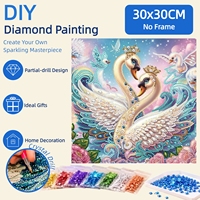 Peinture Diamant Forme Spéciale 30x30cm en Gros, Motif Cygne Couple Amoureux, Mosaïque Partielle en Cristal pour Décoration