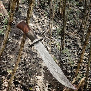 Couteau Bowie multifonctionnel de survie et de chasse en acier Damas inoxydable fait main de haute qualité, manche en bois de rose et os, OEM - Product Image 3