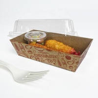 Plateau à Sushi en papier Kraft avec couvercle de fenêtre transparente, assiettes jetables en papier Kraft avec impression personnalisée