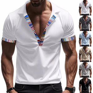 Novedad de verano, camiseta Polo para hombre, camiseta de manga corta con cuello en V, Polo informal holgado de manga corta con estampado - Product Image 1