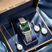 Ensemble de 4 montres élégantes rectangulaires pour femmes, cadran romain, montre-bracelet à quartz, ensemble de bijoux en perles (sans boîte)