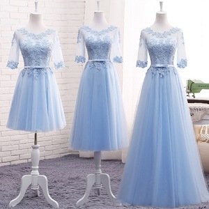 Elegant A-Line Bridesmaid Dress O-Neck Lace Tulle Mid-Length Formal Evening Gown For Wedding Party - Product Image 1