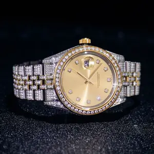 Montre à Quartz de luxe pour homme, bijoux Hip Hop classique, plaqué or 18 carats, pavé glacé, VVS, Moissanite, diamant, étanche, 2023