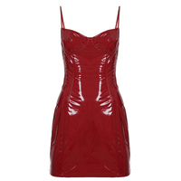 Robe moulante plissée de couleur unie, mini robe dos nu en cuir verni PU, tenue de soirée élégante pour femmes, tenue de mode