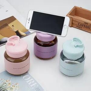 T1263 300ML student portable handle Mini high borosilicate shaker cup Cute fat glass water cup mobile phone stand gift