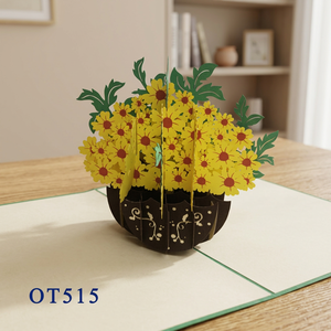 Panier de fleurs tendance, carte pop-up 3D marguerite, papier artistique fait main, toutes tailles, toutes couleurs, design personnalisé, cadeaux pour la Fête des Mères, vente en gros - Product Image 1