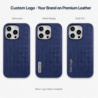 Étui de téléphone en PU tressé de luxe, texture cuir tressé artisanal, coque de protection fine, doublure en microfibre, logo personnalisé OEM