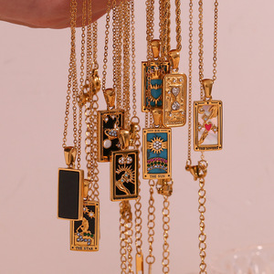 Collar con Colgante Retro Europeo y Americano, de Acero Inoxidable Electrochapado, Rectangular, con Zirconia y Diseño de Carta del <span class=keywords><strong>Tarot</strong></span> - Product Image 4