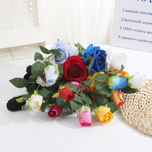 Roses artificielles en velours, branche unique, fleurs séchées, fil métallique, style moderne, décorations de mariage, Saint-Valentin, fausses fleurs - Product Image 4