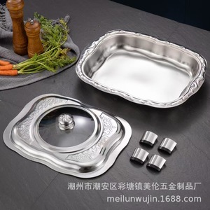 Stainless Steel Serving <b>Tray</b> With Lid Wave Shape Durable Hotel <b>Buffet</b> Outdoor Use - Product Image 3