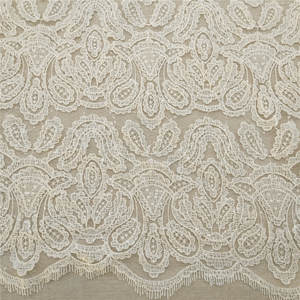 Tissu en dentelle africaine beige de luxe, brodé à la main, motif floral, soluble dans l'eau, pour robes de mariée et sacs - Product Image 1