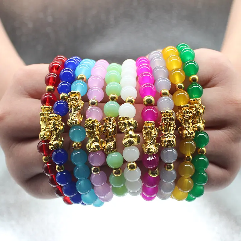 Pulseira de contas de vidro coloridas Jade Pi Yao Dragon riqueza saúde banhada Pi Xiu Feng Shui pulseiras para joias unissex ouro em massa