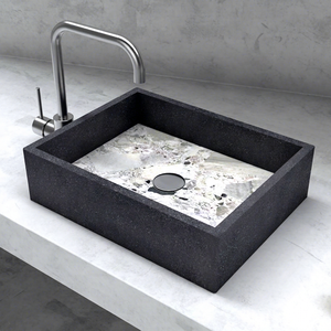 Lavabo Moderno de Mármol Bicolor con Acabado Panelado, Espacioso y Ovalado, para Baños Residenciales de Alto Uso, Hecho de Piedra Natural OEM - Product Image 1