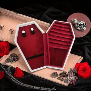 Luxurious Vintage Gothic Coffin Velvet Jewelry Custom Logo Magnetic Closure Halloween <b>Ring</b> Necklace Organizer for Wedding Gifts - Product Image 4
