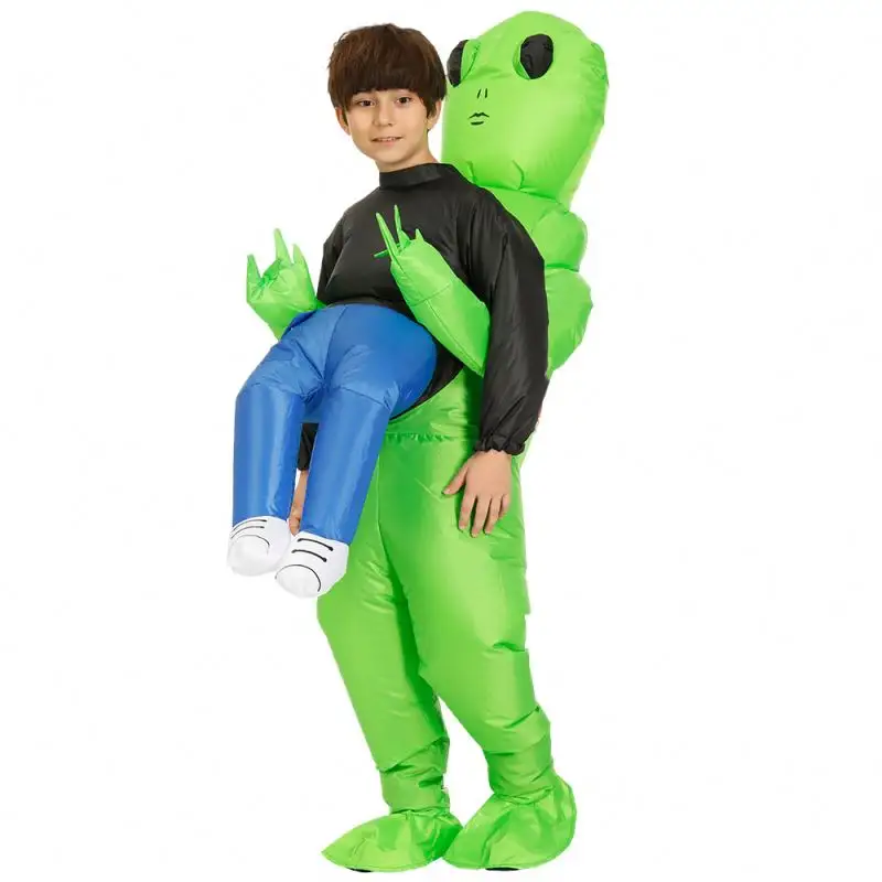 Fantasia cosplay de alienígena inflável verde brilhante, para halloween e natal