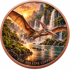 Moneda <span class=keywords><strong>de</strong></span> Cobre Fino 999 <span class=keywords><strong>de</strong></span> 1 oz, Pterosaurio del Periodo Jurásico, Relieve 3D, Color UV, Efecto <span class=keywords><strong>de</strong></span> Prueba, Rey <span class=keywords><strong>de</strong></span> los Dinosaurios, Arte en Metal - Product Image 2