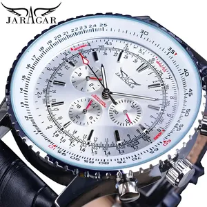 Montre-Bracelet Mécanique Automatique Homme de Luxe Jaragar AVIGATOR Series avec <span class=keywords><strong>Cadran</strong></span> 3 Aiguilles, Bracelet en Cuir Véritable <span class=keywords><strong>Noir</strong></span> – Marque de Renom - Product Image 2