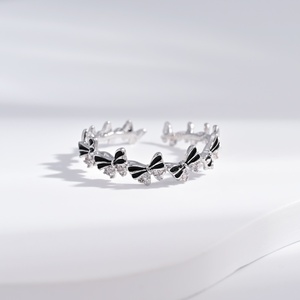 wholesale plata 925 Silver <b>cheap</b> summer Cute Bowknot <b>Ring</b> colorful stone With Black Enamel gold plated elegant <b>rings</b> for women - Product Image 1