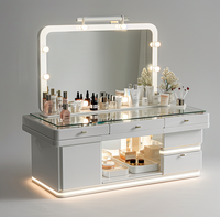Table de toilette de luxe moderne blanche pour chambre à coucher avec miroir LED, coiffeuse pour maquillage