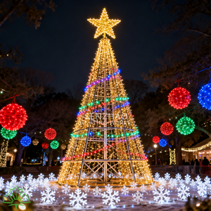 SENZHAO 3D Giant <b>LED</b> Metal Frame Christmas <b>Tree</b> with Star Top Outdoor Commercial <b>Lighted</b> Cone <b>Tree</b> for Plaza Holiday Decor - Product Image 2