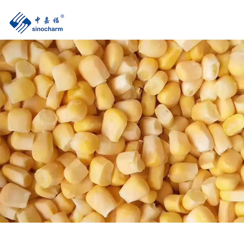 Sinocharm BRC-A onaylı dondurulmuş IQF tatlı sarı mısır taneleri çin'de yapılan 100% yeni ürün süper tatlı donmuş mısır IQF çekirdekleri