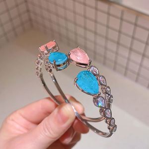 Fashion Jewelry Eco-friendly <b>Copper</b> Pear Cut 10*18mm Paraiba Zircon Teardrop Open Cuff Women <b>Bangle</b> Bracelet for Feminine - Product Image 2