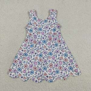 Robe de sport pour petites filles RTS, motif floral, bord festonné, style sœur, mignonne, respirante, avec nœuds, coupe trapèze, pour l'été, le tennis et le yoga - Product Image 3