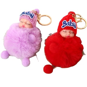 Mignon Multicolore Pom Pom Porte-clés Sac Pendentif Accessoires Faux Lapin Dormant Bébé <span class=keywords><strong>Boule</strong></span> De Fourrure - Product Image 1