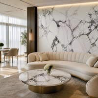 Dalle de pierre frittée brillante Bvlgari White 1800x1200x9mm, 3 motifs continus, comptoir et mur, intérieur commercial