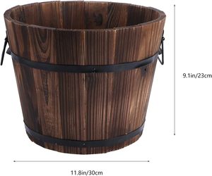 Flor de madera bucketcountrywind flor potwooden bucketplant pot boxcon orificio de drenaje handlesuitable para patio jardín patio trasero - Product Image 5