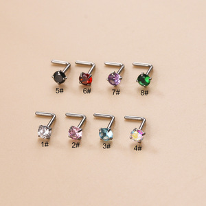 Anillos de Nariz Hipoalergénicos Chapados en Oro de 14K, Piercing de Labio Labret con Zirconia Cúbica en Forma de L, Acero Inoxidable Quirúrgico de Calibre 20 - Product Image 2