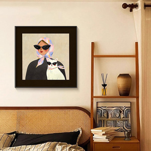 Cuadro de Pared de Mujer y Gato Estilo Moderno de Mediados de Siglo, Arte Retro, Lienzo Enmarcado para Decoración de Sala de Estar, Dormitorio y Hogar - Product Image 4