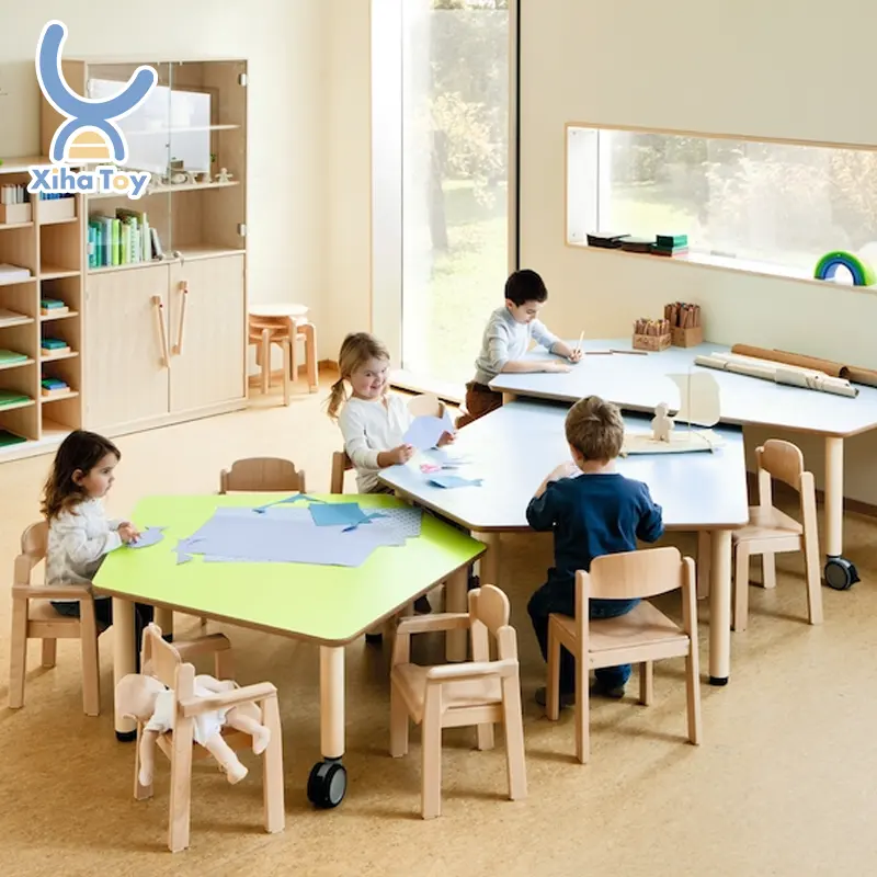 Xiha daycare trường trẻ em Đồ nội thất trẻ em nghiên cứu bảng gỗ có thể điều chỉnh bảng bàn cho trẻ em