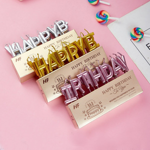 Huaming-Velas metálicas con letras para pastel de cumpleaños, velas sin humo con letras artísticas de feliz cumpleaños, doradas/Plateadas - Product Image 3