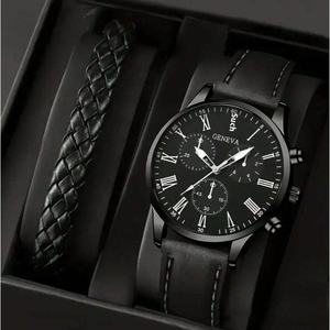 Nouvelle <span class=keywords><strong>montre</strong></span> à quartz pour <span class=keywords><strong>homme</strong></span>, style tendance, <span class=keywords><strong>bracelet</strong></span> en cuir, 40 mm, aiguille, décontractée, élégante, design à trois yeux, plus <span class=keywords><strong>bracelet</strong></span> tressé - Product Image 2
