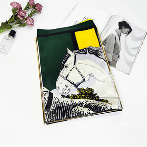 Sciarpa quadrata di seta morbida del raso della sciarpa quadrata di seta di stampa del cavallo di lusso all'ingrosso di 90cm per le donne - Product Image 5