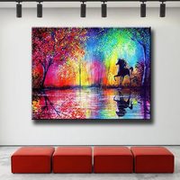 Peinture Diamant Ever Moment Cheval Noir Galopant sur Arbre Coloré 5D DIY Kit Complet avec Diamants Carrés ASF1769